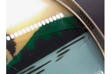 昭和初期　風景　ガラスボタン　どこか懐かしさを感じるガラストレー2点・コースター3点・ボタンセット(白鳥、花、山、硝子、ガラス盆、トレイ、コップ敷き)(R-082888)