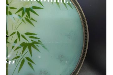 昭和初期　竹　風景　ヨット　レトロな温かみを感じるデザインが素敵なガラストレー2点&コースター12点セット(船、舟、海、ヤシの木、硝子、ガラス盆、トレイ、コップ敷き)(R-082889)