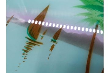 昭和初期　竹　風景　ヨット　レトロな温かみを感じるデザインが素敵なガラストレー2点&コースター12点セット(船、舟、海、ヤシの木、硝子、ガラス盆、トレイ、コップ敷き)(R-082889)