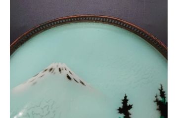 昭和初期　竹　花　落ち着いた佇まいのガラストレー2点&コースター12点セット(富士山?、薔薇、バラ、風景、硝子、ガラス盆、トレイ、コップ敷き)(R-082890)