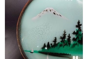 昭和初期　竹　花　落ち着いた佇まいのガラストレー2点&コースター12点セット(富士山?、薔薇、バラ、風景、硝子、ガラス盆、トレイ、コップ敷き)(R-082890)