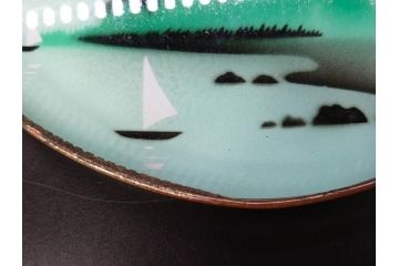 昭和初期　竹　花　落ち着いた佇まいのガラストレー2点&コースター12点セット(富士山?、薔薇、バラ、風景、硝子、ガラス盆、トレイ、コップ敷き)(R-082890)