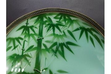 昭和初期　竹　花　落ち着いた佇まいのガラストレー2点&コースター12点セット(富士山?、薔薇、バラ、風景、硝子、ガラス盆、トレイ、コップ敷き)(R-082890)