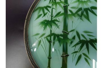 昭和初期　竹　花　落ち着いた佇まいのガラストレー2点&コースター12点セット(富士山?、薔薇、バラ、風景、硝子、ガラス盆、トレイ、コップ敷き)(R-082890)