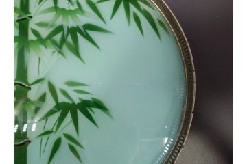昭和初期　竹　花　落ち着いた佇まいのガラストレー2点&コースター12点セット(富士山?、薔薇、バラ、風景、硝子、ガラス盆、トレイ、コップ敷き)(R-082890)