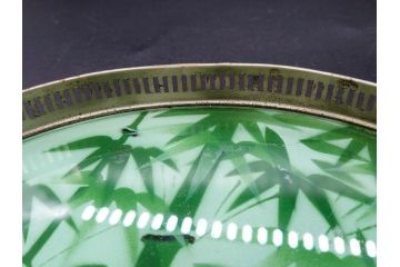 昭和初期　竹　花　落ち着いた佇まいのガラストレー2点&コースター12点セット(富士山?、薔薇、バラ、風景、硝子、ガラス盆、トレイ、コップ敷き)(R-082890)