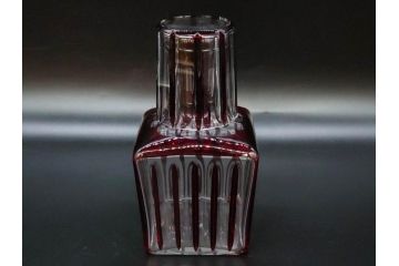 昭和初期　切子　色被せガラス　赤　空間に品格をもたらす水差し&グラスセット(コップ、冠水瓶、ピッチャー、硝子、和ガラス)(R-082891)