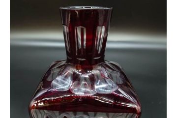昭和初期　切子　色被せガラス　赤　空間に品格をもたらす水差し&グラスセット(コップ、冠水瓶、ピッチャー、硝子、和ガラス)(R-082891)