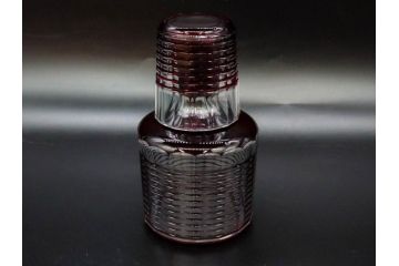 昭和初期　切子　色被せガラス　赤　空間に品格をもたらす水差し&グラスセット(コップ、冠水瓶、ピッチャー、硝子、和ガラス)(R-082892)