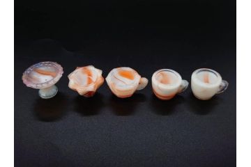 昭和初期　ガラス　マーブル　緻密な造りに目を奪われるミニチュア食器46点セット(コップ、皿、ペロペロ、ままごと、コンポート、カップ、硝子)(R-082894)
