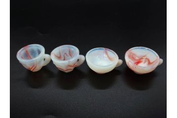 昭和初期　ガラス　マーブル　緻密な造りに目を奪われるミニチュア食器46点セット(コップ、皿、ペロペロ、ままごと、コンポート、カップ、硝子)(R-082894)