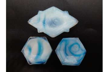 昭和初期　ガラス　マーブル　緻密な造りに目を奪われるミニチュア食器46点セット(コップ、皿、ペロペロ、ままごと、コンポート、カップ、硝子)(R-082894)