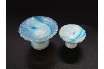 昭和初期　ガラス　マーブル　緻密な造りに目を奪われるミニチュア食器46点セット(コップ、皿、ペロペロ、ままごと、コンポート、カップ、硝子)(R-082894)