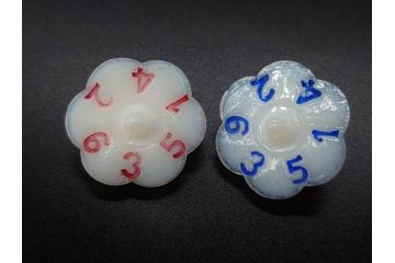 昭和初期　独楽　ガラス　懐かしさが溢れるミニチュアこま21点セット(花型、おもちゃ、玩具、サイコロ、硝子)(R-082895)
