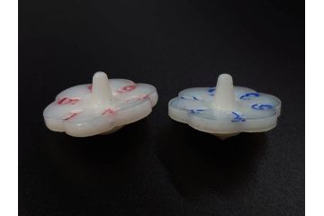 昭和初期　独楽　ガラス　懐かしさが溢れるミニチュアこま21点セット(花型、おもちゃ、玩具、サイコロ、硝子)(R-082895)