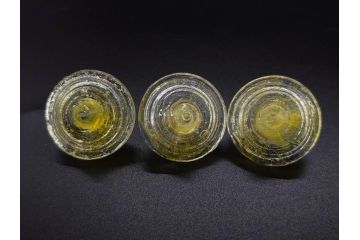 昭和初期　独楽　ガラス　懐かしさが溢れるミニチュアこま21点セット(花型、おもちゃ、玩具、サイコロ、硝子)(R-082895)