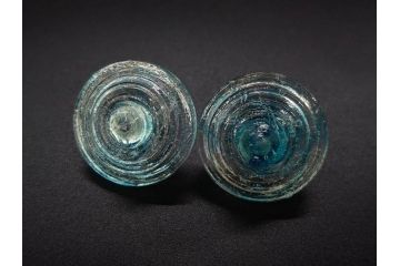 昭和初期　独楽　ガラス　懐かしさが溢れるミニチュアこま21点セット(花型、おもちゃ、玩具、サイコロ、硝子)(R-082895)
