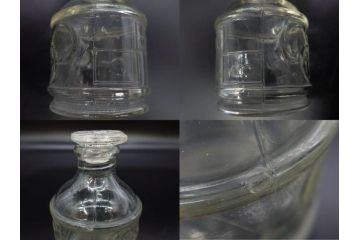 当時物　醤油差し　プレスガラス　時代を重ねた趣あるガラス瓶5点セット(オリンピック、五輪、醤油瓶、しょうゆ差し、調味料入れ、ソース、硝子、和ガラス)(R-082896)