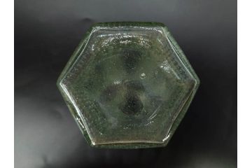 昭和初期　プレスガラス　上品なデザインが魅力のガラス瓶5点セット(バーマカレー、醤油瓶、調味料入れ、硝子)(R-082897)