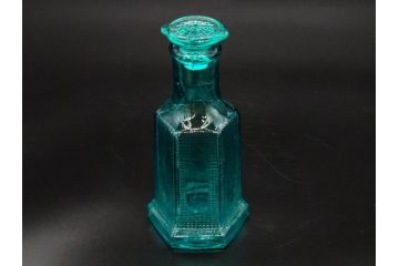 昭和初期　プレスガラス　上品なデザインが魅力のガラス瓶5点セット(バーマカレー、醤油瓶、調味料入れ、硝子)(R-082897)
