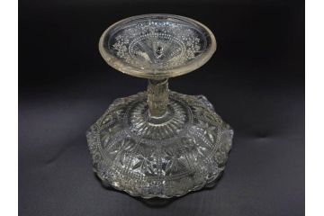 大正〜昭和初期　プレスガラス　和ガラス　気品ある空間に演出するコンポート3点セット(フルーツボウル、果物入れ、デザートディッシュ、タッツア、硝子)(R-082900)