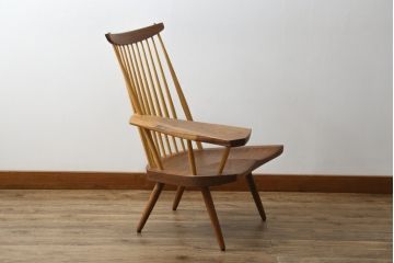 和製ヴィンテージ　ジョージナカシマ　桜製作所　LOUNGE ARM(ラウンジアーム)　One Arm(ワンアーム、片肘)　CN103　モダンに洗練された右アーム付きラウンジチェア(ジョージ・ナカシマ、アームチェア、イス、椅子、板座チェア、ビンテージ)(R-082906)