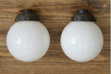 和製アンティーク　大正〜昭和初期　レトロな雰囲気が漂う照明カバー2点セット(電球カバー、ペンダントライトカバー、天井照明カバー、吊り下げ照明カバー、ガラス、硝子)(R-082912)
