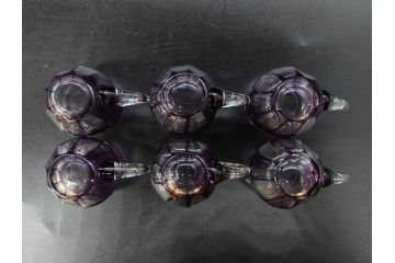 大正〜昭和初期　切子　色被せ　紫　ガラス　深みのある色合いが美しく輝くミニカップ&ソーサー6客セット(デミタス、エスプレッソ、C&S、碗皿、硝子、和ガラス、ケース付)(R-082918)