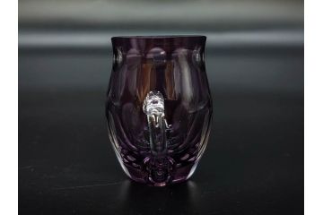 大正〜昭和初期　切子　色被せ　紫　ガラス　深みのある色合いが美しく輝くミニカップ&ソーサー6客セット(デミタス、エスプレッソ、C&S、碗皿、硝子、和ガラス、ケース付)(R-082918)