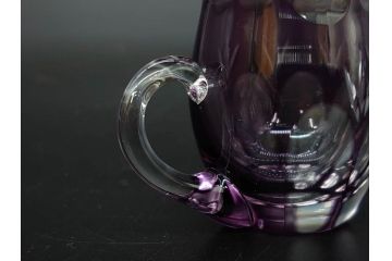 大正〜昭和初期　切子　色被せ　紫　ガラス　深みのある色合いが美しく輝くミニカップ&ソーサー6客セット(デミタス、エスプレッソ、C&S、碗皿、硝子、和ガラス、ケース付)(R-082918)