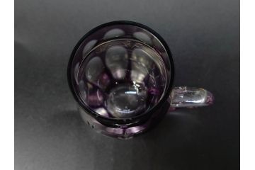 大正〜昭和初期　切子　色被せ　紫　ガラス　深みのある色合いが美しく輝くミニカップ&ソーサー6客セット(デミタス、エスプレッソ、C&S、碗皿、硝子、和ガラス、ケース付)(R-082918)