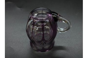 大正〜昭和初期　切子　色被せ　紫　ガラス　深みのある色合いが美しく輝くミニカップ&ソーサー6客セット(デミタス、エスプレッソ、C&S、碗皿、硝子、和ガラス、ケース付)(R-082918)