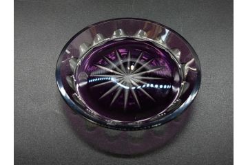 大正〜昭和初期　切子　色被せ　紫　ガラス　深みのある色合いが美しく輝くミニカップ&ソーサー6客セット(デミタス、エスプレッソ、C&S、碗皿、硝子、和ガラス、ケース付)(R-082918)