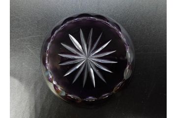 大正〜昭和初期　切子　色被せ　紫　ガラス　深みのある色合いが美しく輝くミニカップ&ソーサー6客セット(デミタス、エスプレッソ、C&S、碗皿、硝子、和ガラス、ケース付)(R-082918)
