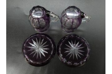 大正〜昭和初期　切子　色被せ　紫　ガラス　深みのある色合いが美しく輝くミニカップ&ソーサー6客セット(デミタス、エスプレッソ、C&S、碗皿、硝子、和ガラス、ケース付)(R-082918)