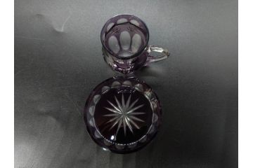 大正〜昭和初期　切子　色被せ　紫　ガラス　深みのある色合いが美しく輝くミニカップ&ソーサー6客セット(デミタス、エスプレッソ、C&S、碗皿、硝子、和ガラス、ケース付)(R-082918)