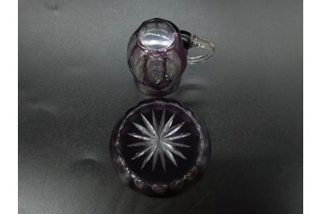 大正〜昭和初期　切子　色被せ　紫　ガラス　深みのある色合いが美しく輝くミニカップ&ソーサー6客セット(デミタス、エスプレッソ、C&S、碗皿、硝子、和ガラス、ケース付)(R-082918)
