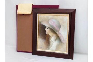 真作　中原脩　「帽子の女」　F8(8号)　絵画(油彩、油絵、人物画、美人画、サイン入り、額装、外箱付)(R-082921)