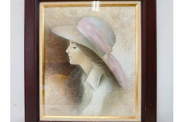 真作　中原脩　「帽子の女」　F8(8号)　絵画(油彩、油絵、人物画、美人画、サイン入り、額装、外箱付)(R-082921)