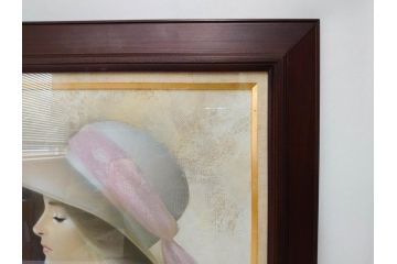 真作　中原脩　「帽子の女」　F8(8号)　絵画(油彩、油絵、人物画、美人画、サイン入り、額装、外箱付)(R-082921)