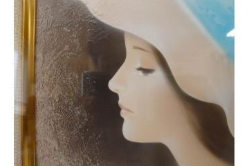 真作　中原脩　「帽子の女　青いリボン」　F3(3号)　絵画(油彩、油絵、人物画、美人画、サイン入り、額装、外箱付)(R-082922)