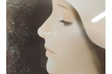 真作　中原脩　「帽子の女　青いリボン」　F3(3号)　絵画(油彩、油絵、人物画、美人画、サイン入り、額装、外箱付)(R-082922)