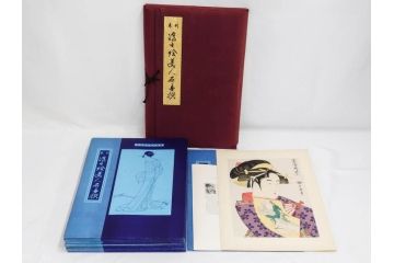 未刊　浮世絵美人名画撰　アダチ版画研究所　24枚中23枚　版画23枚セット(木版画、日/英文解説書付き、喜多川歌麿、渓斎英泉、鈴木春信、歌川国貞、鳥居清長、磯田湖龍斎等)(R-082924)