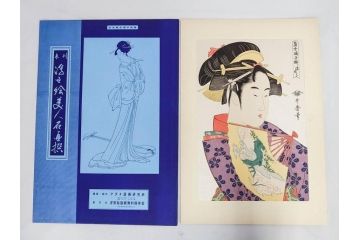 未刊　浮世絵美人名画撰　アダチ版画研究所　24枚中23枚　版画23枚セット(木版画、日/英文解説書付き、喜多川歌麿、渓斎英泉、鈴木春信、歌川国貞、鳥居清長、磯田湖龍斎等)(R-082924)
