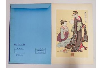 未刊　浮世絵美人名画撰　アダチ版画研究所　24枚中23枚　版画23枚セット(木版画、日/英文解説書付き、喜多川歌麿、渓斎英泉、鈴木春信、歌川国貞、鳥居清長、磯田湖龍斎等)(R-082924)