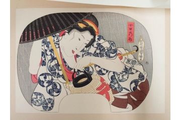 未刊　浮世絵美人名画撰　アダチ版画研究所　24枚中23枚　版画23枚セット(木版画、日/英文解説書付き、喜多川歌麿、渓斎英泉、鈴木春信、歌川国貞、鳥居清長、磯田湖龍斎等)(R-082924)
