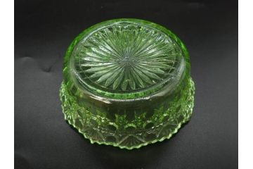 戦前　当時物　ウランガラス　プレスガラス　インクボトル　上品な雰囲気のガラス小物5点セット(ソルト、ペッパー、調味料入れ、インク壷、小物入れ、鉢、小皿、深皿、硝子、和ガラス)(R-082929)