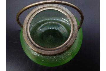 戦前　当時物　ウランガラス　プレスガラス　インクボトル　上品な雰囲気のガラス小物5点セット(ソルト、ペッパー、調味料入れ、インク壷、小物入れ、鉢、小皿、深皿、硝子、和ガラス)(R-082929)