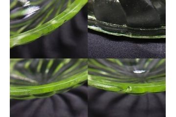 戦前　当時物　ウランガラス　プレスガラス　インクボトル　上品な雰囲気のガラス小物5点セット(ソルト、ペッパー、調味料入れ、インク壷、小物入れ、鉢、小皿、深皿、硝子、和ガラス)(R-082929)