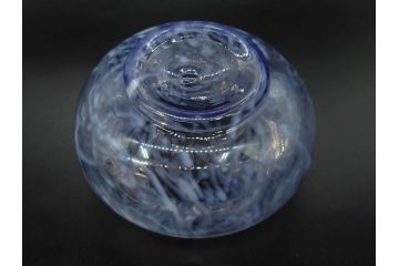 当時物　マーブルガラス　どこか懐かしい風合いが魅力のキャンディーポット&鉢2点セット(吹雪、吹きガラス、深皿、菓子瓶、小物入れ、和ガラス、硝子)(R-082930)